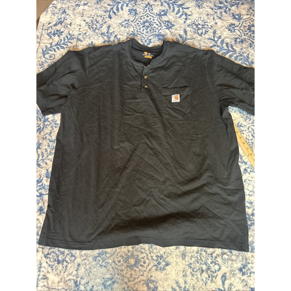 Carhartt Men's 3 Button Henley Shirt, Sz 3XL Black Short Sleeve, Pullover, Logo